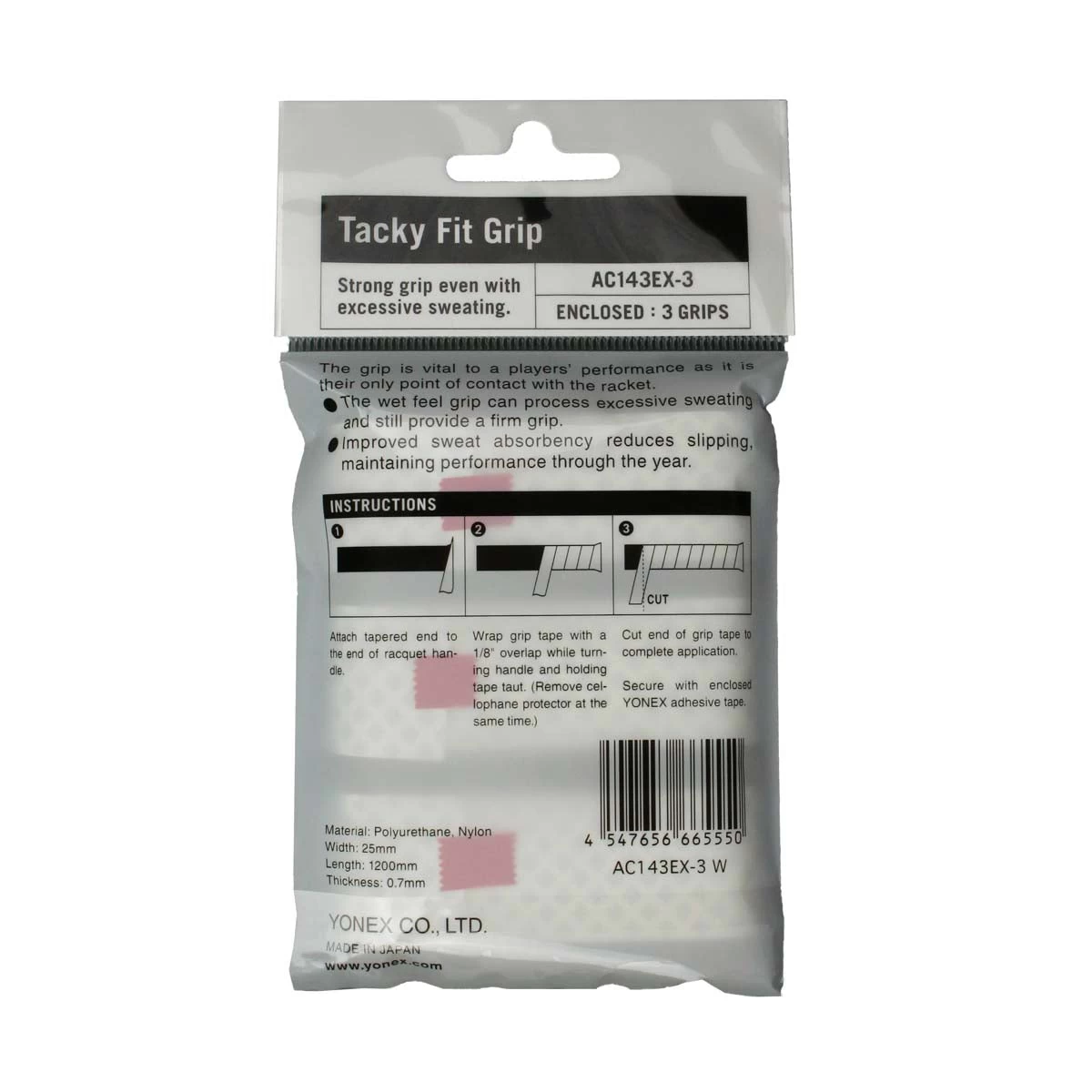 Yonex Tacky Fit Overgrip 3 Pack (White) 2 Yonex Tacky Fit Overgrip 3 Pack (White) - Image 2