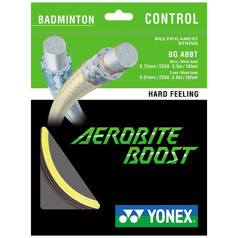 Yonex BG Aerobite Boost Hybrid Badminton String (Grey/Yellow) 1 Yonex BG Aerobite Boost Hybrid Badminton String (Grey/Yellow)