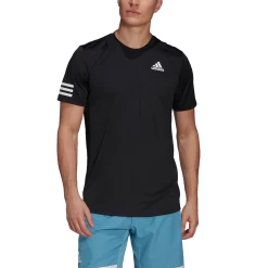 Adidas Men's 3 Stripes Club Top (Black) 9 Adidas Men's 3 Stripes Club Top (Black) -Sports Gear Sales Store GL5403 APP on model front white