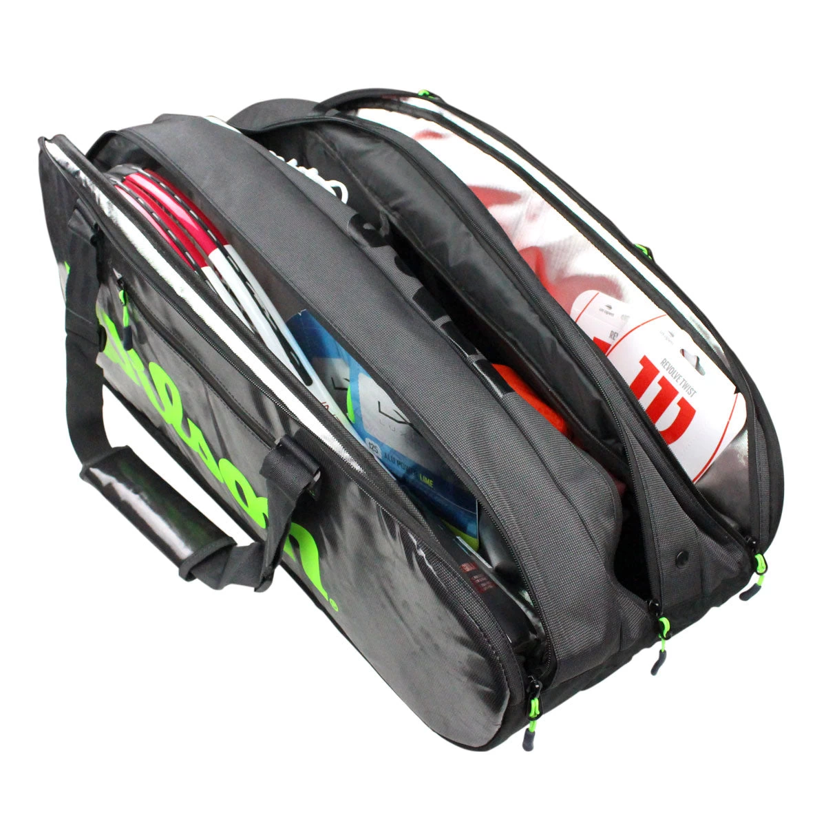 Wilson Super Tour 15 Pack Racquet Bag (Black/Green) 1 Wilson Super Tour 15 Pack Racquet Bag (Black/Green)