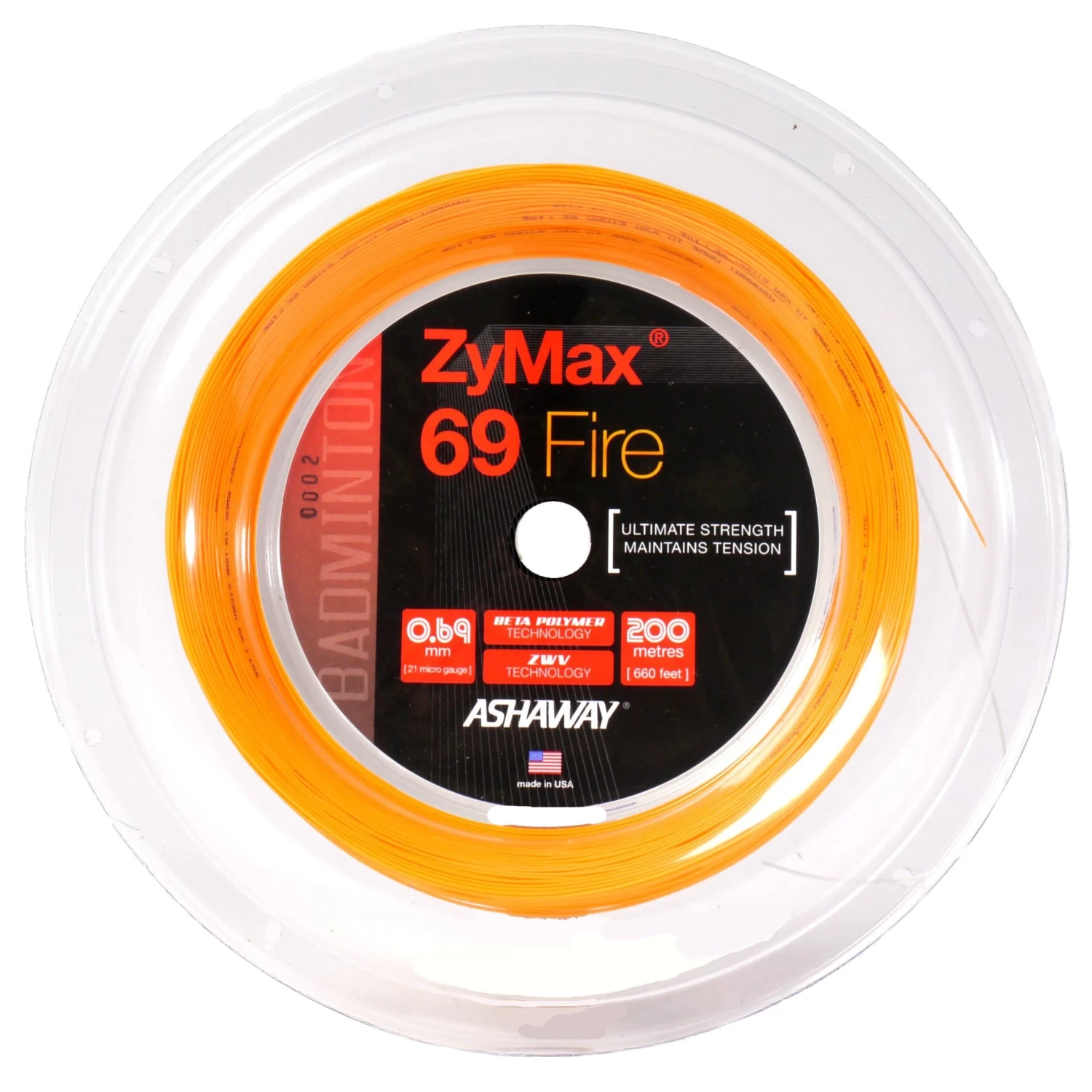 Ashaway Zymax 69 Fire Badminton String Reel (Orange) 1 Ashaway Zymax 69 Fire Badminton String Reel (Orange)