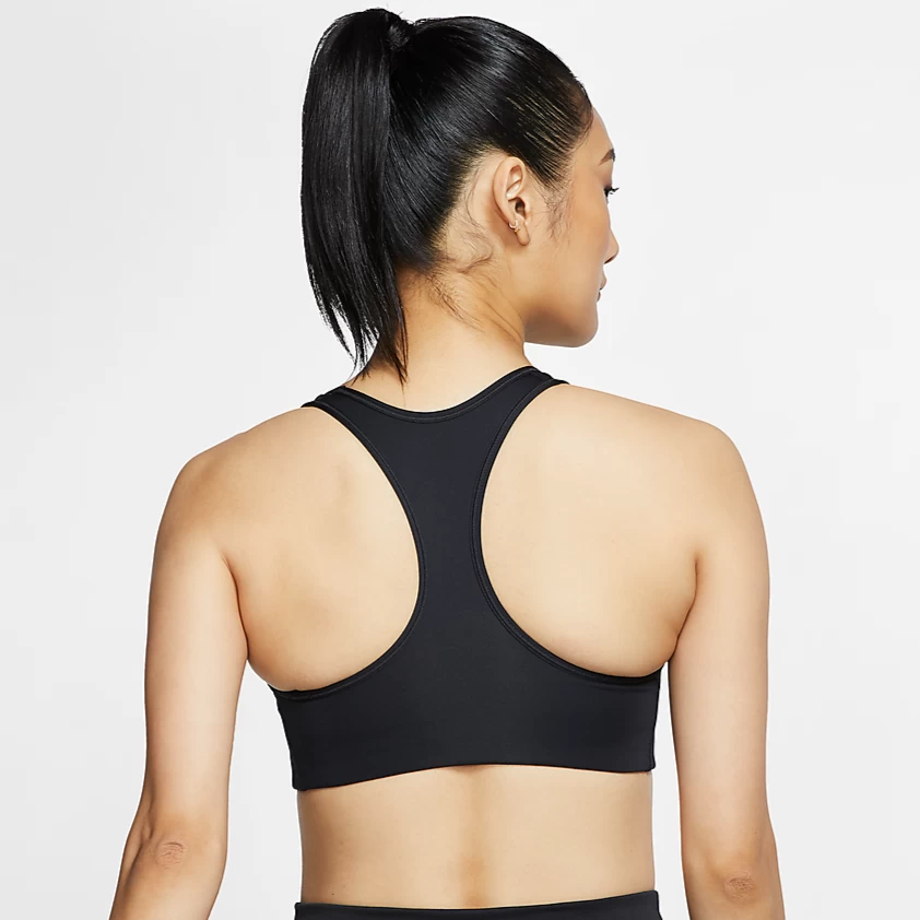 Nike Women's Dri-FIT Swoosh Medium Support 1 Piece Pad Sports Bra (Black/White) 2 Nike Women's Dri-FIT Swoosh Medium Support 1 Piece Pad Sports Bra (Black/White) - Image 2