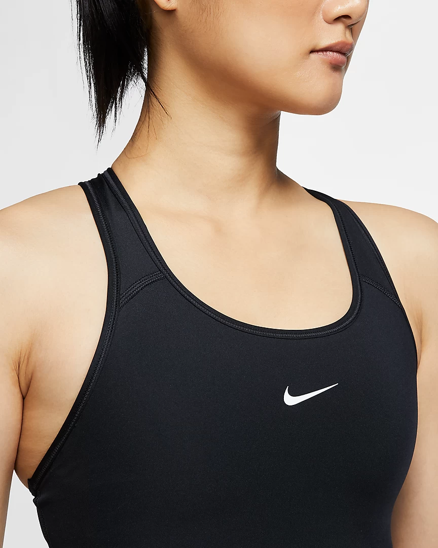 Nike Women's Dri-FIT Swoosh Medium Support 1 Piece Pad Sports Bra (Black/White) 3 Nike Women's Dri-FIT Swoosh Medium Support 1 Piece Pad Sports Bra (Black/White) - Image 3
