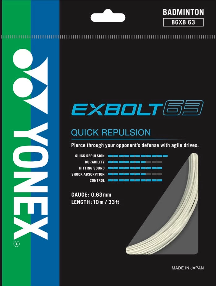 Yonex BG Exbolt 63 Badminton String (White) 1 Yonex BG Exbolt 63 Badminton String (White)